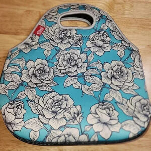 Floral Print Neoprene Insulated Lunch Tote With Zipper